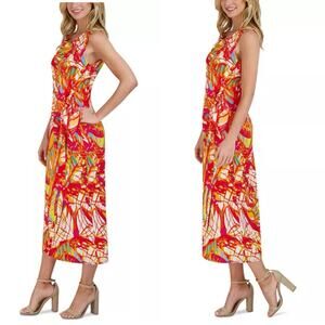 Signature by Robbie Bee Printed Sleeveless Faux-Wrap Dress 8 Tropical